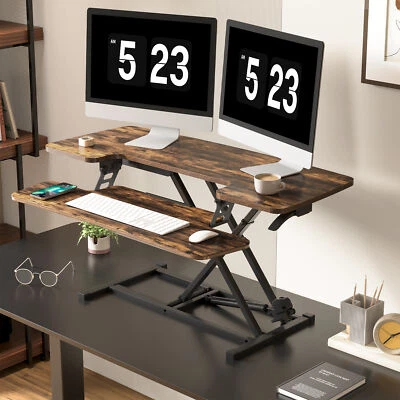 FLEXISPOT 40'' Rustic Home Office Desk Riser Adjustable Desk Converter