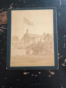 1892 July 4th Rochester NY, New York Cabinet Card Home Residence American Flag - Picture 1 of 8