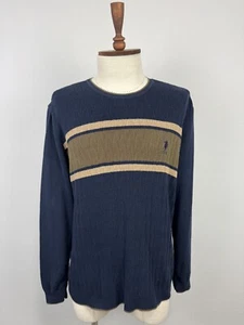 U.S. Polo ASSN. Blue Cable Knit Striped Crew Neck Men's Sweater Sz XL - Picture 1 of 19