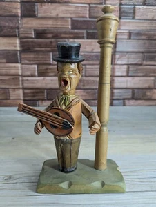 Anri Hand Carved Wooden Bar Set Man With Banjo Bottle Opener & Corkscrew Italy - Picture 1 of 19