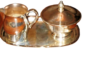 Vintage Wm Rogers Paul Revere Reproduction Silver plate 3pc Cream, Sugar, Tray   - Picture 1 of 7