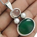 Mothers Day Gift Natural Green Onyx Gemstone Pendant Boho 925 Sterling Silver F1