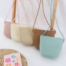 Straw Pure Color Summer Crossbody Bags Children Girls Shoulder Bag Coin Purse
