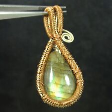 Labradorite Cabochon Copper Wire Wrap Pendant Elegant Handcrafted Jewelry