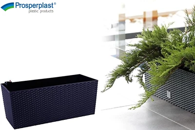 Plant Pot Rectangular Modern Rattan Garden Planters Indoor Outdoor Anthracite - Image 1 of 4