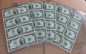 ✰ 5 Sequential Serial # UNCUT SHEETS 2009 UNC $2 Dollar Bill Lot Consecutive ✰ - Picture 1 of 3
