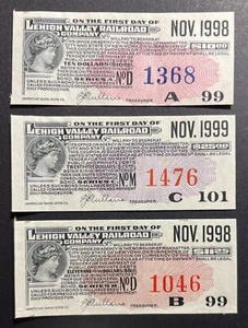 Lehigh Valley Eisenbahnanleihen Coupons - 3 verschiedene - Originalausgabe Jahr = 1949 - Bild 1 von 2