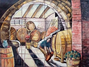 Mural Hand Painted "wine cellar " 12 tiles Spanish ceramic spain Talavera - Imagen 1 de 5