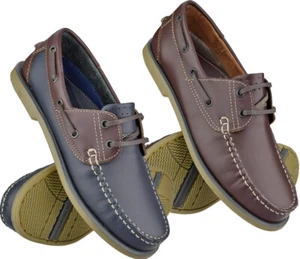 Mens Leather Boat Deck Moccasin Casual Lace Up Walking Driving Loafer Shoes Size - Picture 1 of 17