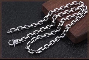 Solid 925 Sterling Silver Mens Heavy Square Iron Chain Clasp Necklace 50cm - Picture 1 of 7