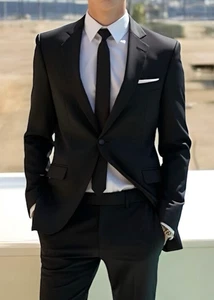 Herren 2-Teiler Schwarz Slim Fit Anzug - Stylischer Smoking für Business, Hochzeit Kleidung  - Bild 1 von 7