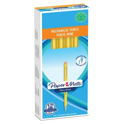 Paper Mate Non-Stop Mechanical Pencil 0.7mm HB #2 Yellow Barrel 12 Count
