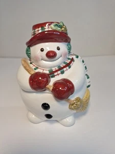 2002 Fitz And Floyd Karo Weihnachten Porzellan Schneemann Bonbonglas mit Original Box - Bild 1 von 12