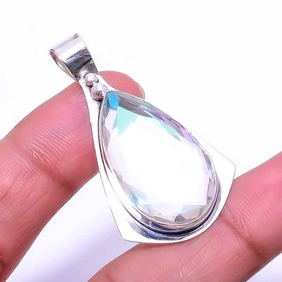 Aura Rainbow Mystic Fire Topaz 925 Sterling Silver Pendant 1.76" Christmas Gift - Image 1 of 4