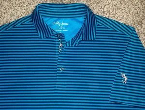 Polo de golf Bobby Jones X-H2O M azul a rayas con codo de violinista nuevo sin etiquetas - Imagen 1 de 4