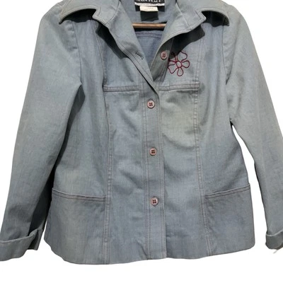 Винтажная женская джинсовая вышитая цепочкой куртка 70-х размер маленький коттедж - Изображение 1 из 4