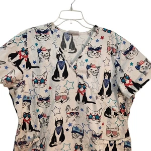 Scrubstar Cats American Flag Stars Print Scrub Top Patriotic Size 3XL - Picture 1 of 5