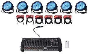 (6) Eliminator ADJ MEGA GO PAR 64E RGB+UV PAR Wash Lights+DMX Controller+Remote - Picture 1 of 12