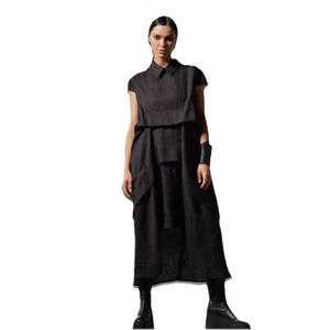 FOLLOW ME FS Black Linen Lagenlook Women's Dress Avant Garde - Picture 1 of 12