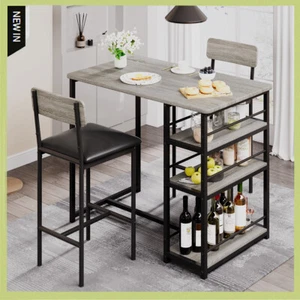 Dining Set Table and 2 Height Chairs Bar Stools Wood Top for Small Space Kitchen - Picture 1 of 44