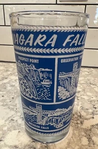 VTG Niagara Falls Souvenir Drinking Glass Frosted Blue & White EUC 5.5” - Picture 1 of 6
