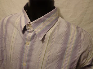 Men's Perry Ellis BUTTON DOWN L/S SHIRT L Purple Stripe 100% Cotton - Picture 1 of 4