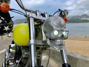 Faro calavera LED de haz alto/bajo hecho a mano para motocicleta para Harley Kawasaki - Imagen 1 de 11