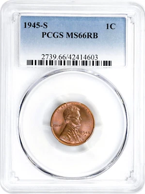 1945-S  Lincoln Cent  PCGS MS66RB - Image 1 of 3