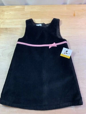 Nuevo Vestido de Terciopelo Negro Manga Corta con Piñones para Niñas Pequeñas y Cinta Rosa Talla 3T* Foto 1 de 2