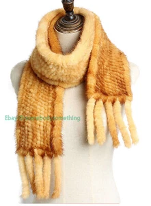 100% Real Mink Fur Long Scarf Women Hand Knitted Winter Warm Fur Shawl/Wrap HOT - Picture 1 of 25
