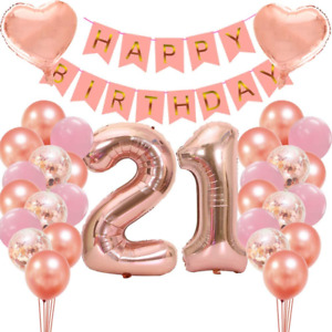21 Birthday Decorations with Rose Gold Balloons, Happy Birthday Banner,Backdrop 