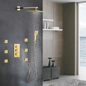 Bath Select Napoli LED Rainfall Thermostatic Shower Set In Gold Finish - B617G - Picture 1 of 6
