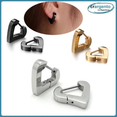 orecchini donna cerchio in inox acciaio inossidabile FORMA CUORE pendenti da a  - Immagine 1 di 4