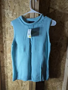 Sanoma large kadies cotton sleeveless turquoise knit sweater - Picture 1 of 5