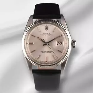 Rolex 36mm Datejust Mens Steel Watch Fluted Leather Band Silver Dial 1601 - Picture 1 of 10