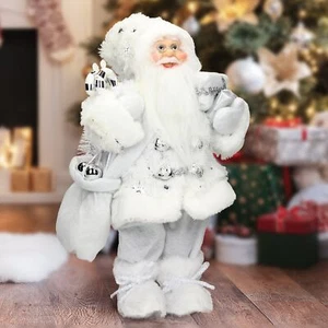Deko Weihnachtsmann Santa Claus Winterdeko Dekofigur Weihnachtsdeko weiß 37 cm - Bild 1 von 8