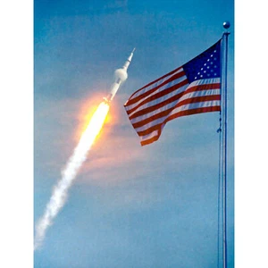 Apollo 11 Raumschiff NASA amerikanische Flagge Großer Leinwanddruck 46x61 cm - Bild 1 von 5