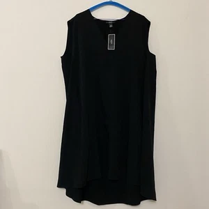 ALFANI Woman Blue Orchid Sleeveless Black V Neck Knee Length Shift Dress 18W - Picture 1 of 8