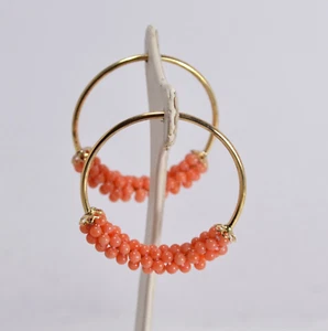 ORECCHINI CERCHIO MEDI ARGENTO 925 CON CORALLO ROSA AGHT 0885 R - Foto 1 di 3