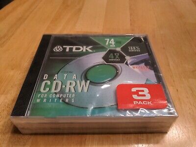 TDK CD-RW 3 Pack 4X ReWritable 74 Min 650 MB Slim Jewel Cases • 8.99$