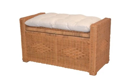 Sitztruhe Erle mit Sitzkissen Rattansitztruhe Rattantruhe inkl Kissen massiv NEU - Bild 1 von 4