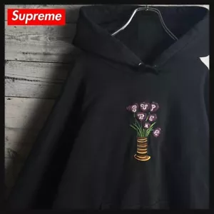 Supreme Flowers Hooded Sweatshirt Black size XL Used from Japan - Picture 1 of 9