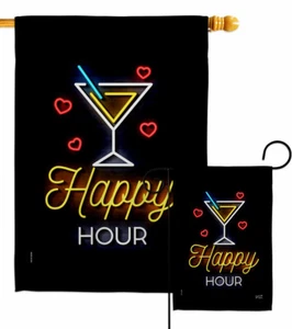 Neon Happy Hour Garden Flag Beverages Decorative Gift Yard House Banner - Picture 1 of 17