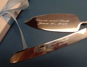Personalized Engraving For A Wedding Cake Server Purchased From Antique Cupboard - Picture 1 of 3