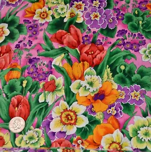 Vtg 2000 Color Profusion Susie Robbins P & B Floral Cotton Fabric 34" X 44" - Picture 1 of 2
