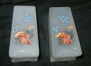 PAIR OF ANTIQUE BRISTOL, CLAMBROTH GLASS HAND PAINTED VASES w FLOWER DECORATION - Picture 1 of 8