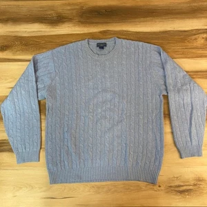 Joseph & Lyman Sweater Mens XL Blue 100% Cashmere Cable Knit Crewneck Sweater - Picture 1 of 8