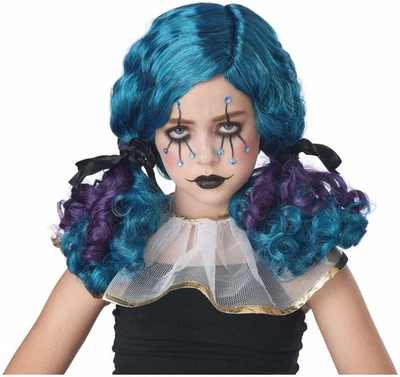 小丑儿童卷发复古小丑马戏团蓝色恐怖儿童女孩服装假发 — 第 1/2 张图片
