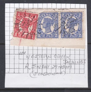 1907-10 QUEEN VICTORIA 1d&2d QUEENSLAND STATE PRE-DECIMAL STAMPS ON PAPER VFU#11 - Picture 1 of 2