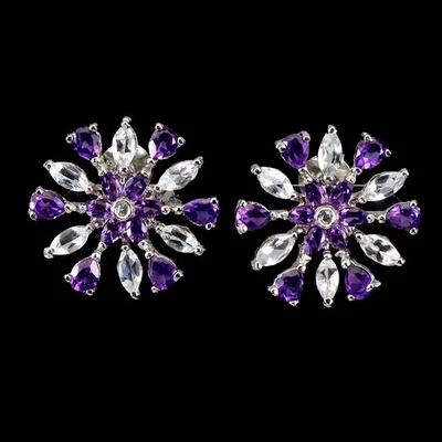 Pendientes de plata de ley 925 marquesa aguamarina amatista piedras preciosas joyería Foto 1 de 4